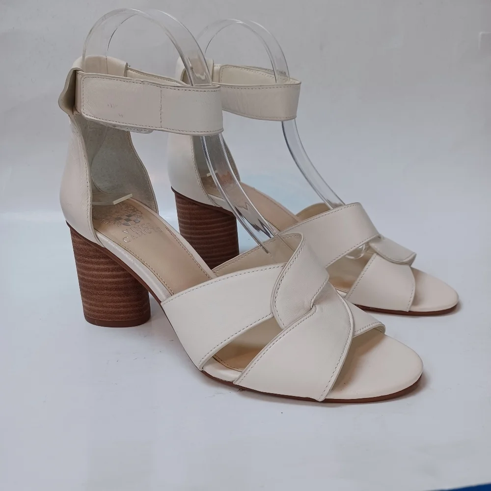 Vince‎ Camuto Heels White Strappy Ankle Wrap Stacked Heel Sandals Womens 8.5 NEW